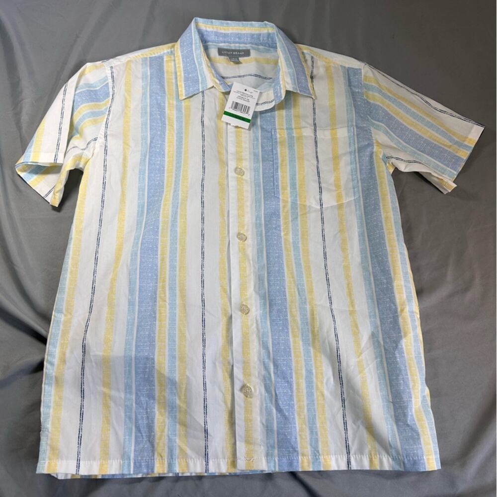 Lucky Brand Blue and Yellow Striped Casual Shirt for boys size 14/16 NWT